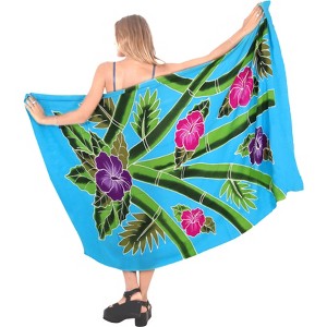 LA LEELA Women's Sarong Bikini Skirt Cover up Swimwear Bathing suit Summer Wraps Swimsuit Beach Wrap Coverups for Women One Size Blue, Floral - 1 of 4