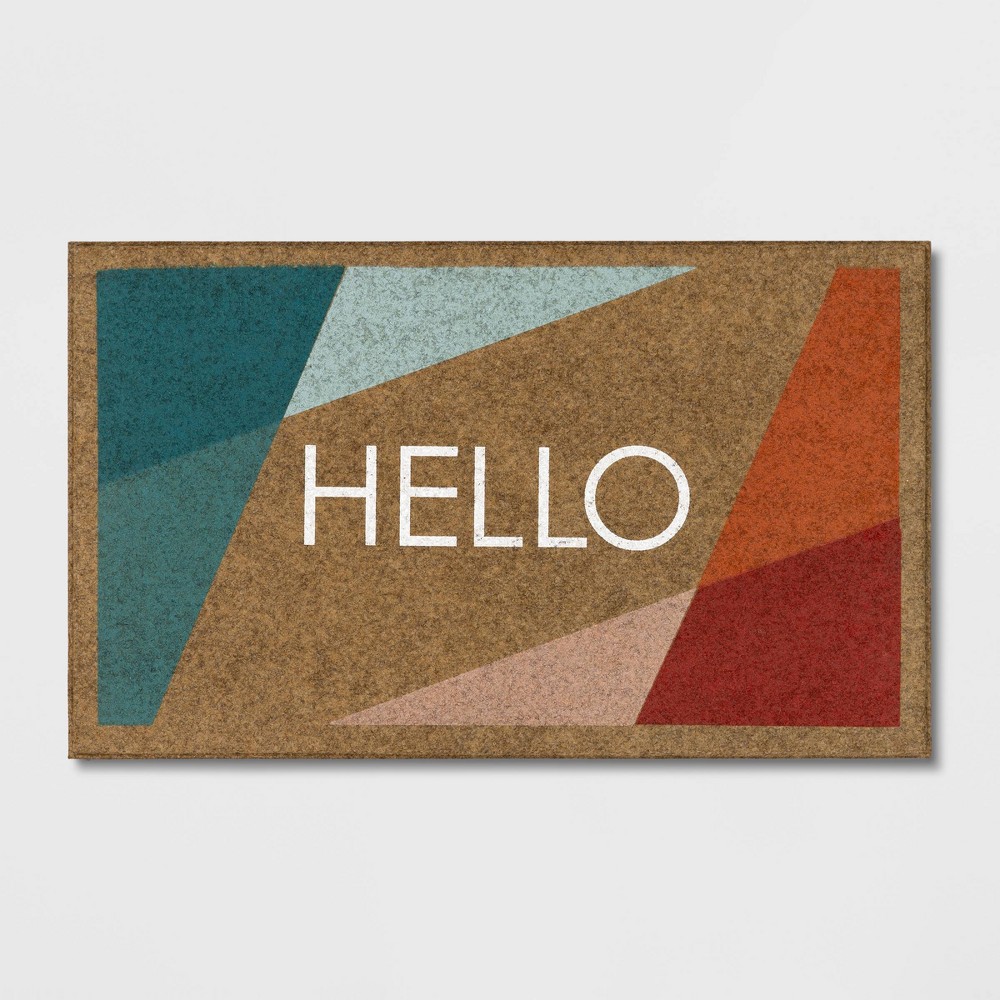 Photos - Doormat 1'6"x2'6" 'Hello' Bright Block Faux Coir  Beige - Room Essentials™