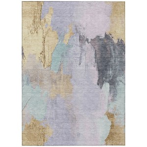 Lavender And Gold Abstract Washable Indoor Outdoor Area Rug - 1 of 4