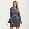Anna-Kaci Women's Long Sleeve Knit Sweater Dress with Waist Tie Belt and Ribbed Texture - 2 of 4