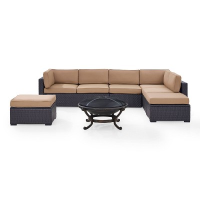 Biscayne 6pc Outdoor Wicker Sectional Set with Fire Pit - Crosley