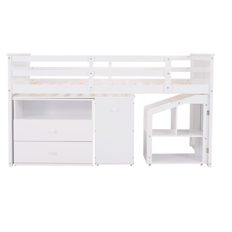 Twin Size Low Loft Bed With Storage Steps and Portable Desk-ModernLuxe, 5 of 13