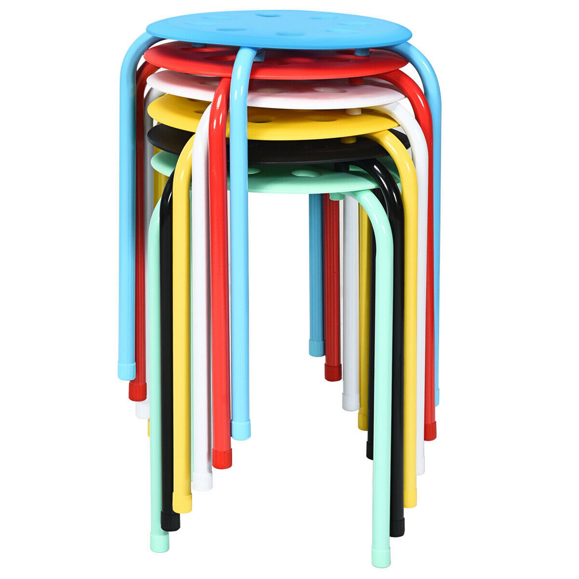 Costway Set of 6 Portable Plastic Stack Stools Backless Classroom Seating Assorted Color