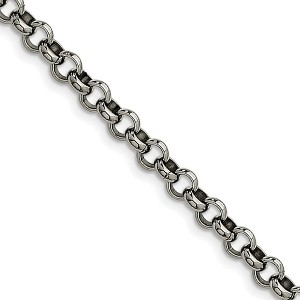 Black Bow Jewelry Men's 6mm Stainless Steel Polished Rolo Chain Necklace - 1 of 4