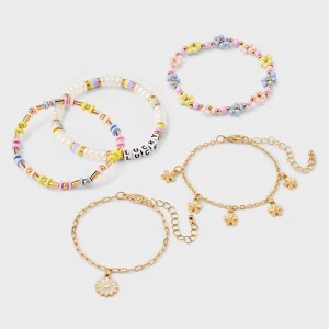 Girls' 5pk Daisies Bracelet - art class™: Beaded, Chain, Stretch, Lobster Claw Clasp, 6.5" Length - 1 of 3