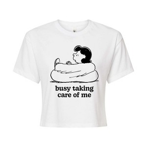 Women's - Peanuts - Busy Taking Care Of Me Cropped Graphic T-Shirt - 1 of 4