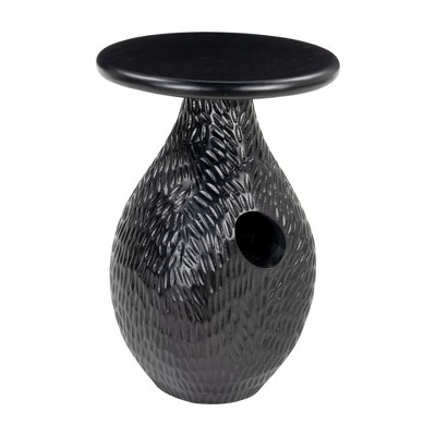 HomeRoots 20" Black Solid Wood Round Pedestal End Table