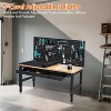 60-Inch Heavy-Duty Workbench, 3000 lb Capacity, Adjustable Rubberwood Top, Drawers, Power Outlets & Pegboard for Garage, Workshop & Woodworking - 2 of 4
