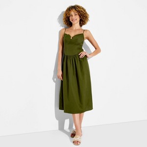 target green midi dress Women's Keyhole Poplin Midi Dress