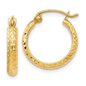 Black Bow Jewelry 10k Yellow Gold 3mm Half Round Diamond Cut Hoop Earrings, 14mm - 1 of 4