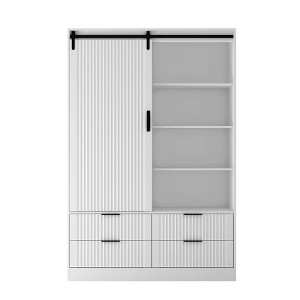 Maliang Tall Bedroom Armoire, Wardrobe Closet, Clothing Storage Cabinet with Hanging Rod, Barn Door, Drawers, Open Shelves - 1 of 4