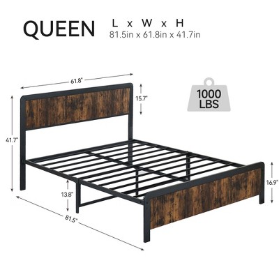 Bed Frame, Metal Slat Support, Under Bed Storage, Safe Rounded Corners, No Box Spring Required, Easy Assembly
