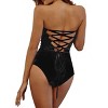 Women's Plunge Neck Velvet Snap Crotch Bodysuit Back Lace Up Strapless Halloween Costume Bodysuits Cross Back Velvet Leotards - 3 of 4