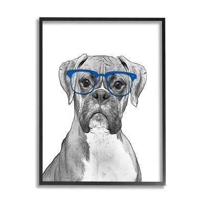 Stupell Industries Fun Boxer Dog Wearing Glasses Framed Giclee Art