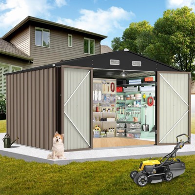 Outdoor Storage Shed with Updated Frame Structure & Lockable Door, Waterproof Practical Garden Patio Lawn Poolside Metal Tool Shed