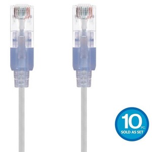 Monoprice Cat6A Ethernet Patch Cable - 10 Feet - White | Network Internet Cord - RJ45, 550Mhz, UTP, Pure Bare Copper Wire, 10G, 30AWG, 10-Pack - - 1 of 4