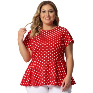Agnes Orinda Women's Plus Size Polka Dots Fashion Workout Elegant Short Sleeves Peplum Top - 1 of 4