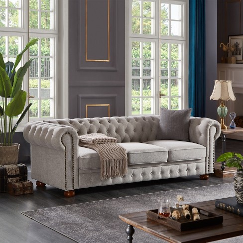 Tufted store linen sofa