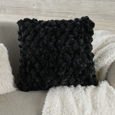 Sofia Black Velvet Shimmer Poms 20" Square Throw Pillow