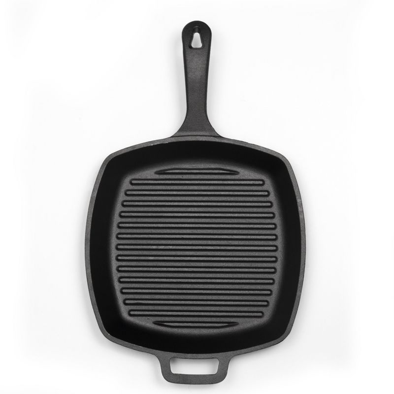 COMMERCIAL CHEF Pre-Seasoned Cast Iron Square Grill Pan 10.5" for Searing, Black, 3 of 7