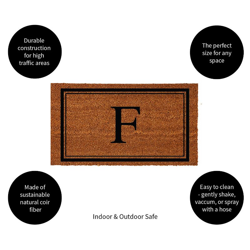 Evergreen Monogram Indoor Outdoor 100% Natural Coir Doormat 28" x 16" |  Letter  "F", 2 of 4