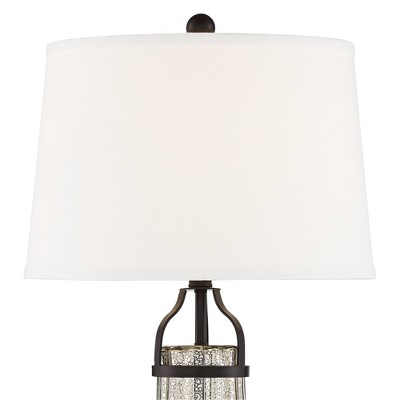 Curved Fluted Mercury Glass Table Lamp with White Drum Shade