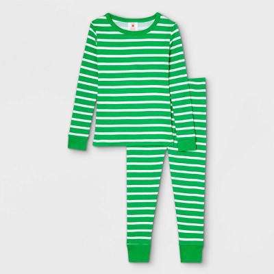 Toddler Striped 100% Cotton Tight Fit Matching Family Pajama Set - Green 12M