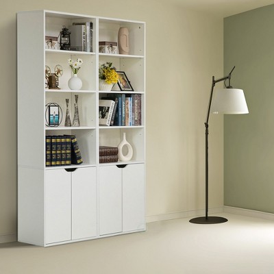 White 71" Adjustable Wood Bookcase with Doors