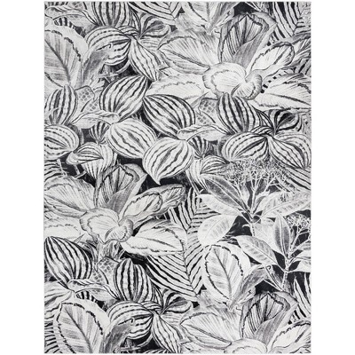 Charcoal Floral Synthetic 8' x 10' Rectangular Area Rug