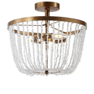 15" Stone/Metal Georgian Flush Mount Ceiling Light (Includes Energy Efficient Light Bulb) Antique Gold - JONATHAN Y