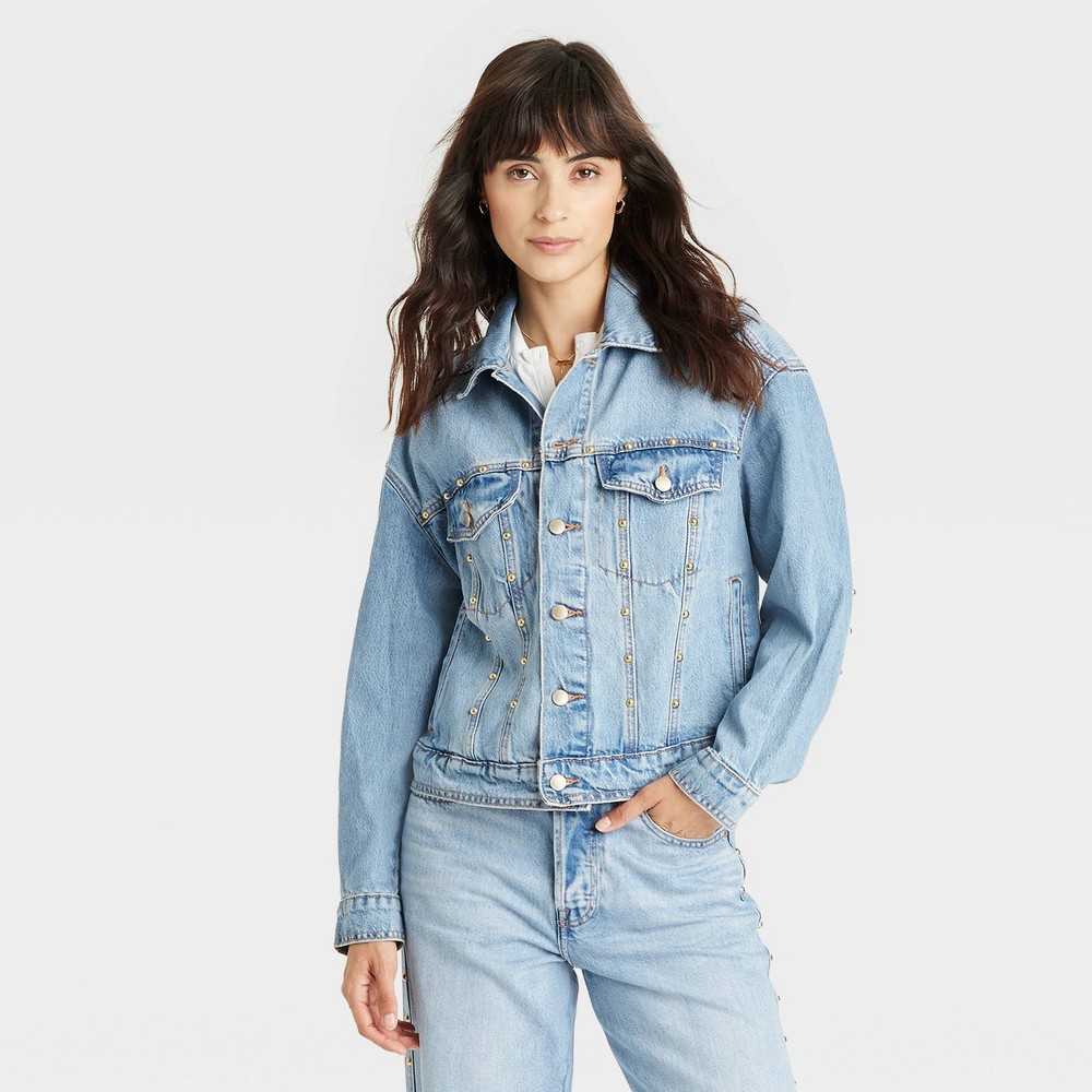 Women's Studded Denim Trucker Jacket - Universal Thread™ Blue XS