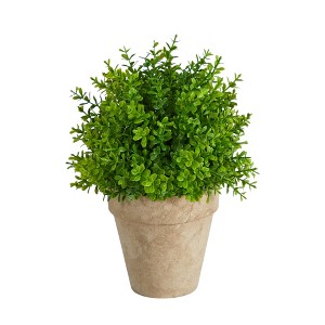 Nearly Natural 8-in Boxwood Artificial Plant in Decorative Planter - 1 of 4