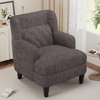 Lyngins Classic Teddy Fleece Accent Chair with Tufted Backrest, Ergonomic Upholstered Armchair with Birch Legs, Sofa Chair for Living Room, Bedroom