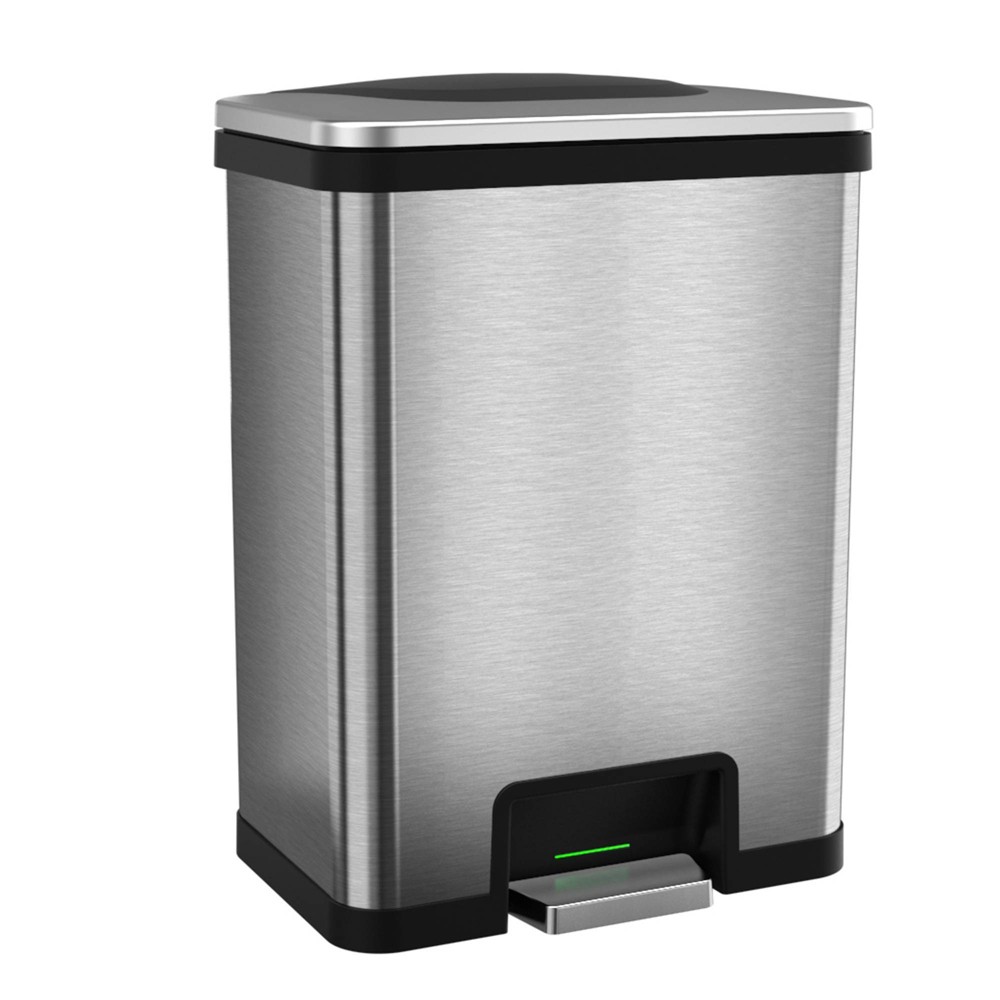 13gal TapCan Stainless Steel Pedal Sensor Step Trash Can with Black Trim - Halo