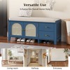 CAVINAS Vintage Shoe Bench with 2 Rattan Doors & 2 Drawers,Cushioned Seat Storage Bench for Entryway,Bedroom,Living Room - 3 of 4