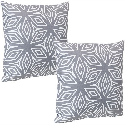 Sunnydaze Indoor/Outdoor Weather-Resistant Polyester Square Decorative Pillow Cover Only with Zipper Closures - 17" x 17" - Gray Geometric - 2pk