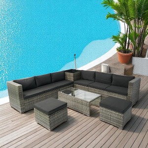 Mshliw 8-Piece Patio Sectional Wicker Rattan Sofa Set with Storage Box, Wicker & Cushions, Outdoor Furniture for Garden, Balcony, or Backyard - 1 of 4