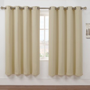 Kate Aurora Set of 2 Thermal Room Darkening Grommet Top Curtains For Small Windows - 63 in. Long - Beige - 1 of 3