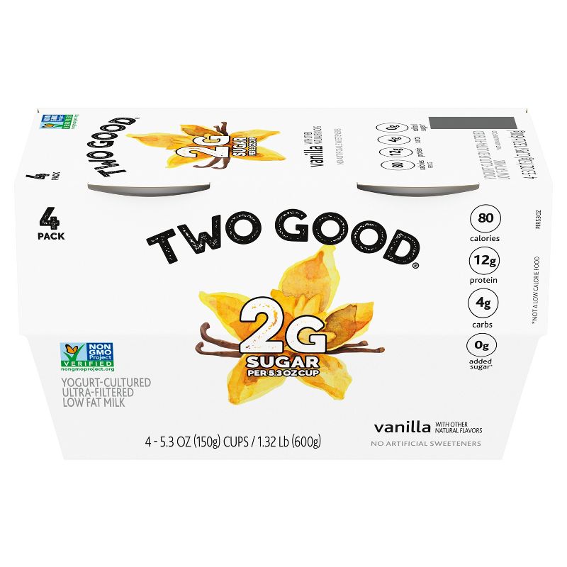 Two Good Low Fat Lower Sugar Vanilla Greek Yogurt - 4ct/5.3oz Cups, 3 of 14