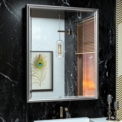Keonjinn 24 in. W x 30 in. H Metal Framed Silver Rectangular Framed Recessed/Surface Mount Medicine Cabinet with Mirror,Silver