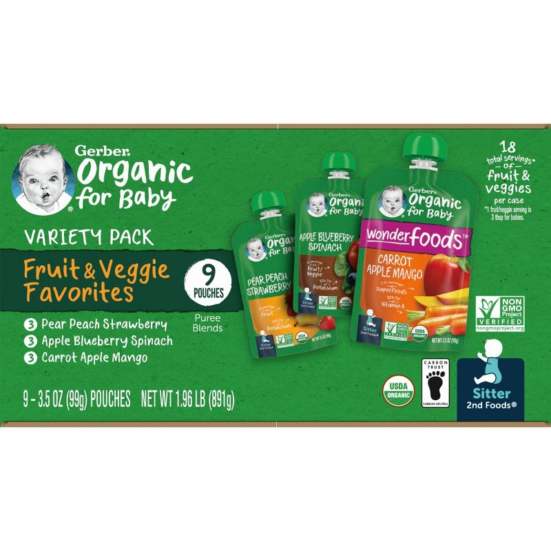 Gerber Organic 2nd Foods Fruit &#38; Veggie Baby Food Value Pack - 9ct/31.5oz, 5 of 8