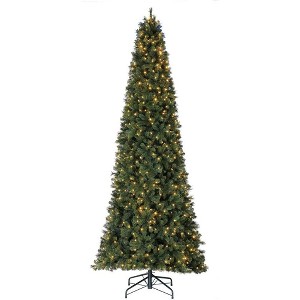 Home Heritage Cashmere Quick Set 12 Foot Pine Pre-Lit Artificial Christmas Tree Holiday Decor with 800 Color-Changing LED Lights, Green - 1 of 4