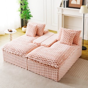 KWPZQEB 71.66" Turtle Sofa, Velvet Sofa w/ Pillows, Mid Century Modern Modular Floor Sofa Bed, Double Chaise Lounge for Living Room, Apartment - 1 of 4