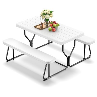 SKONYON 4.5ft Folding Picnic Table Set with 2 Benches, Heavy-Duty HDPE Outdoor Dining Set