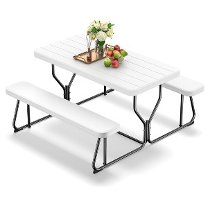 SKONYON 4.5ft Folding Picnic Table Set with 2 Benches, Heavy-Duty HDPE Outdoor Dining Set - 1 of 4