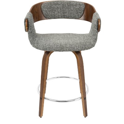 Elisa 33" Gray and Walnut Mid-Century Modern Swivel Counter Stool