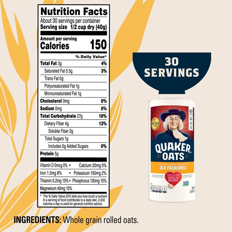 Quaker Oats Old Fashioned Oats - 42oz, 2 of 8