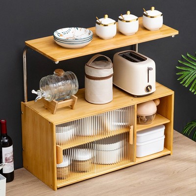 Microwave Stand with Storage Cabinet, Kitchen Countertop Microwave Oven Rack for Multifunctional Tableware Storage in Kitchens and Restaurants, Wood