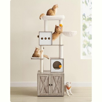 Greige 72.8-Inch Tall Modern Cat Tree with Sisal Posts