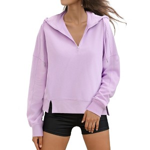 ATHLECHIC Women's Cropped Long Sleeve Half Zip Pullover Oversized Hoodie Sweatshirts - 1 of 4